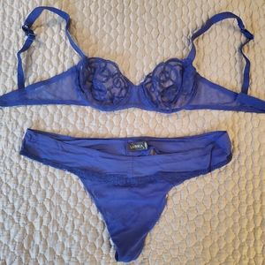 La Perla royal blue lace and mesh bra and thong set